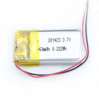 301423 3.7v 60mah Lipo Battery สำหรับไฟชุดหูฟัง Bluetooth